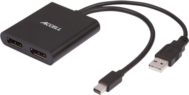 Accell mDP-2DP Multi Monitor Splitter - Mini DisplayPort 1.2 Multi-Stream Transport (MST) Hub - 1x Mini DisplayPort connector, 2x DisplayPort outputs,Black - Image 1